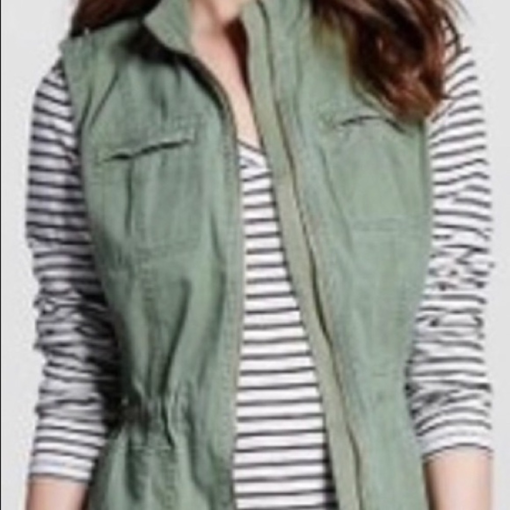 Merona Olive Green Utility Vest Hip Length Sz-XS
